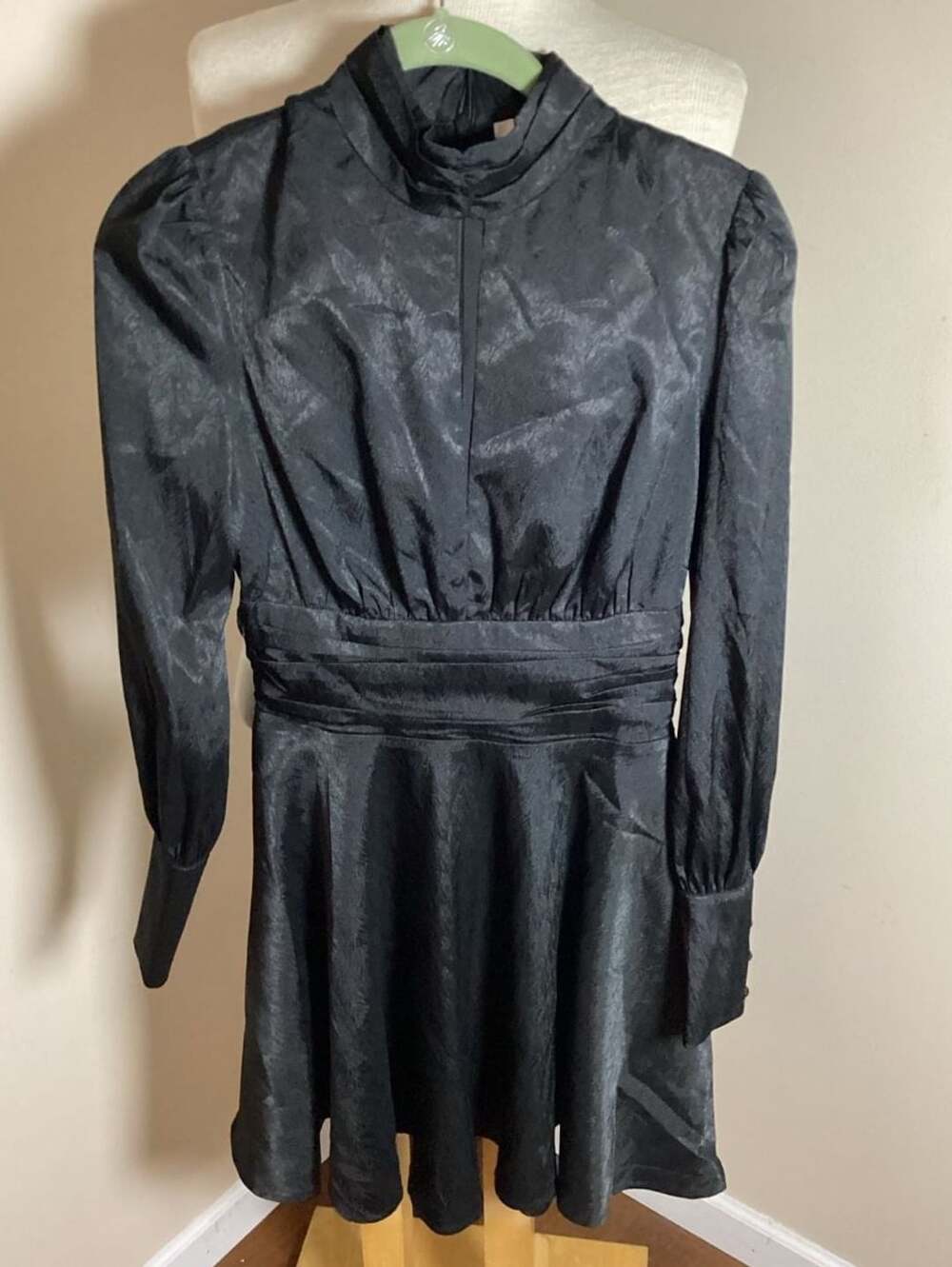 WAYF Black Jacquard Mock Neck Mini Dress Size XS